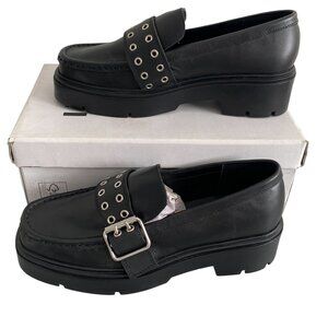 ICHI Lazola Black Leather Chunky Loafers Sz 37-US Sz7​